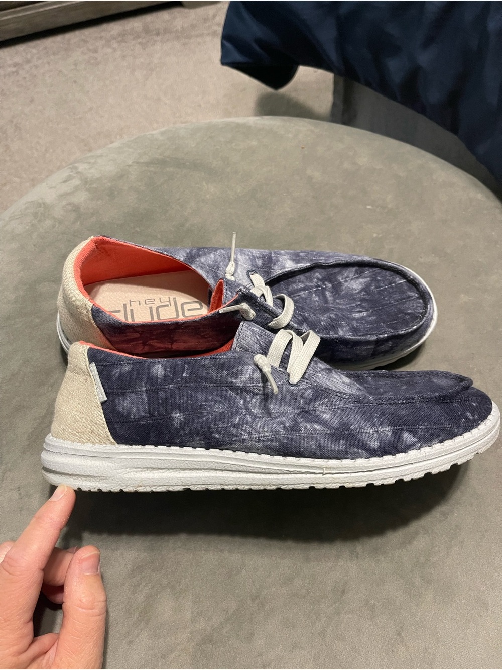 Hey Dude Women’s Navy Tie-Dye Slip-On Loafers with Cream Heel